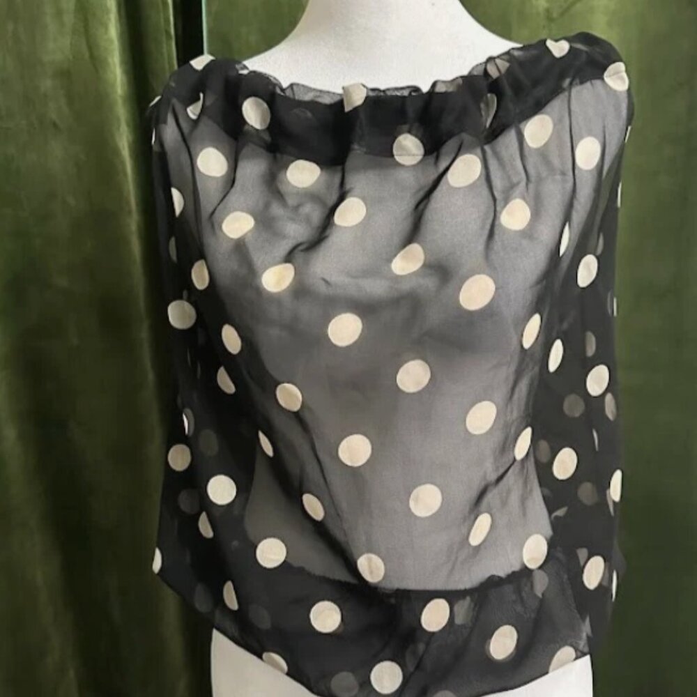 Classic Women's Sheer Black Polka Dot Sleeveless Blouse Size: M/L - Picture 7 of 8